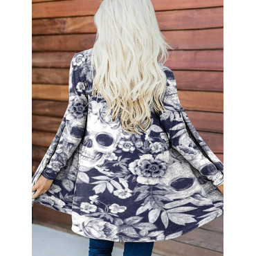 Floral Skull Print Long Sleeve Cardigan