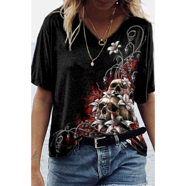 Floral Skull Short Sleeve T-Shirt