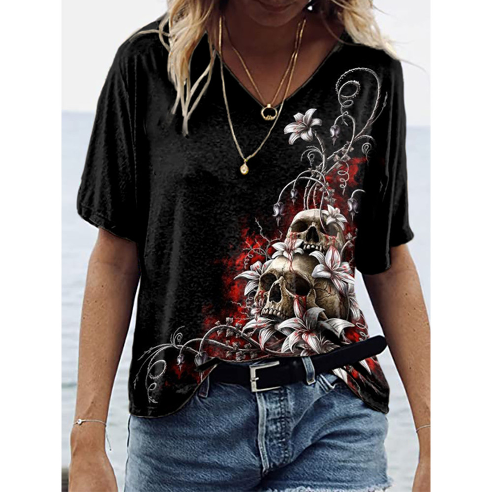 Floral Skull Short Sleeve T-Shirt