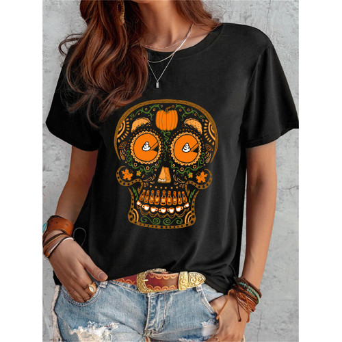 Fun Thanksgiving Pumpkin Skull Casual T Shirt