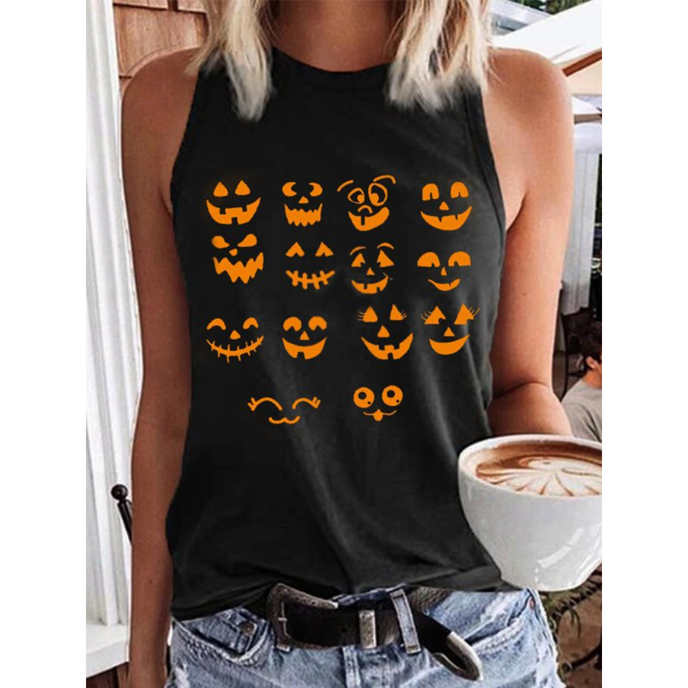 Funny Halloween Pumpkin Lanterns Printed Tank Top
