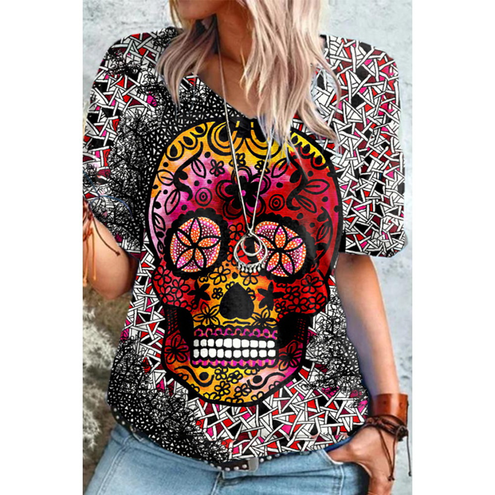 Geometric Skull Print Short Sleeve T-Shirt