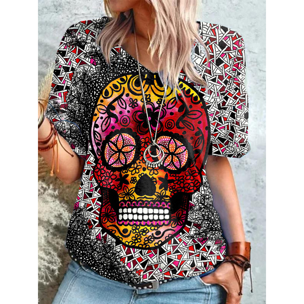 Geometric Skull Print Short Sleeve T-Shirt