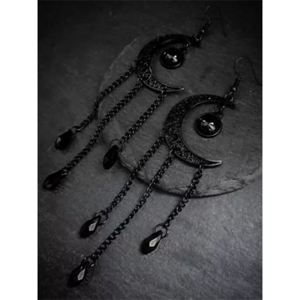 Gothic Halloween Hollow Black Tassel Earrings