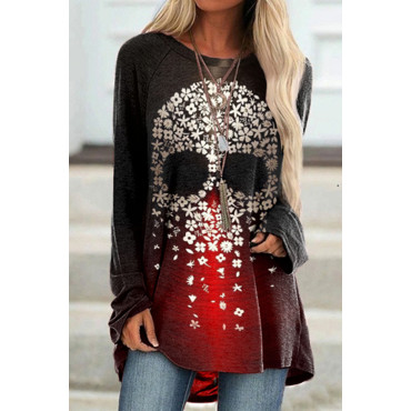 Gradient Skull Print Long Sleeve Tunic