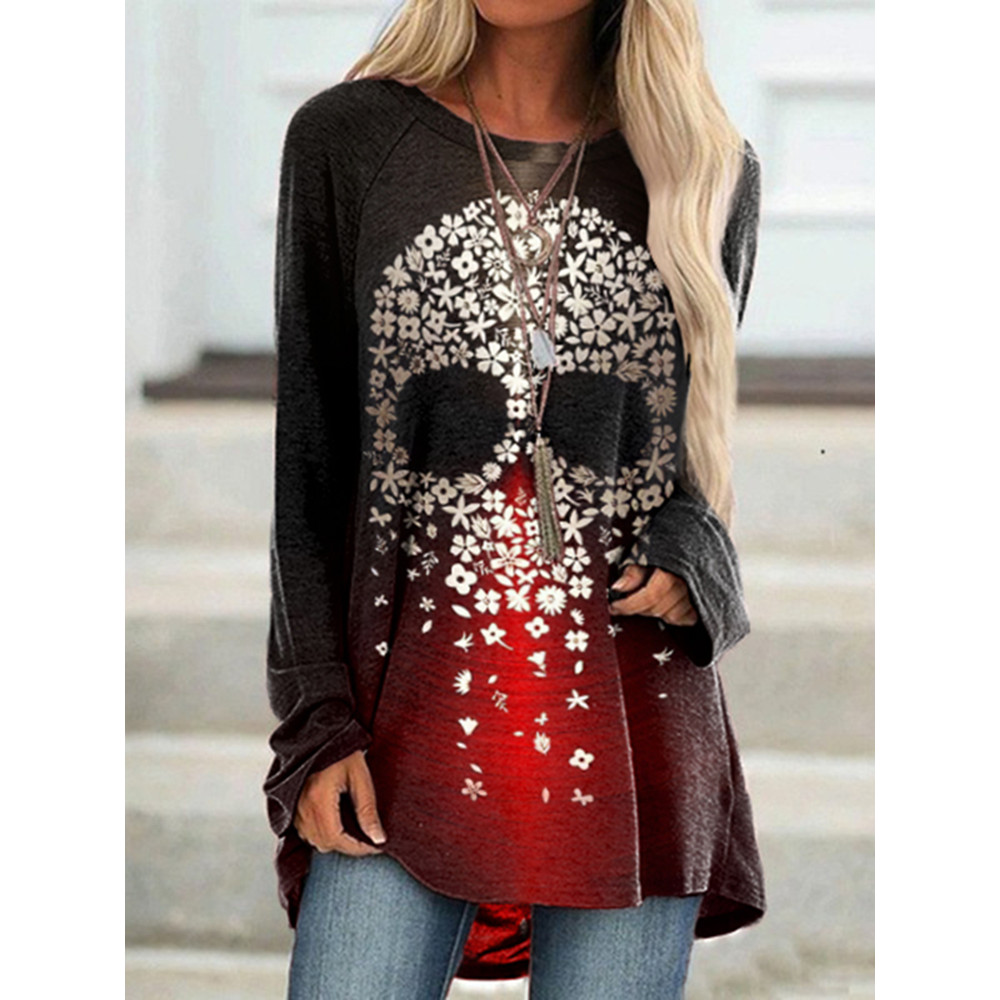 Gradient Skull Print Long Sleeve Tunic