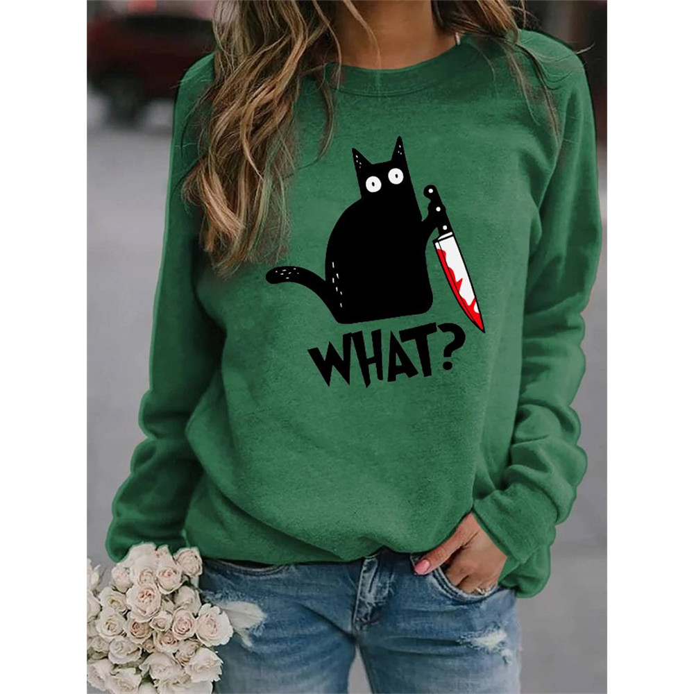 Halloween Black Cat With Bloody Knife Sweatshirt