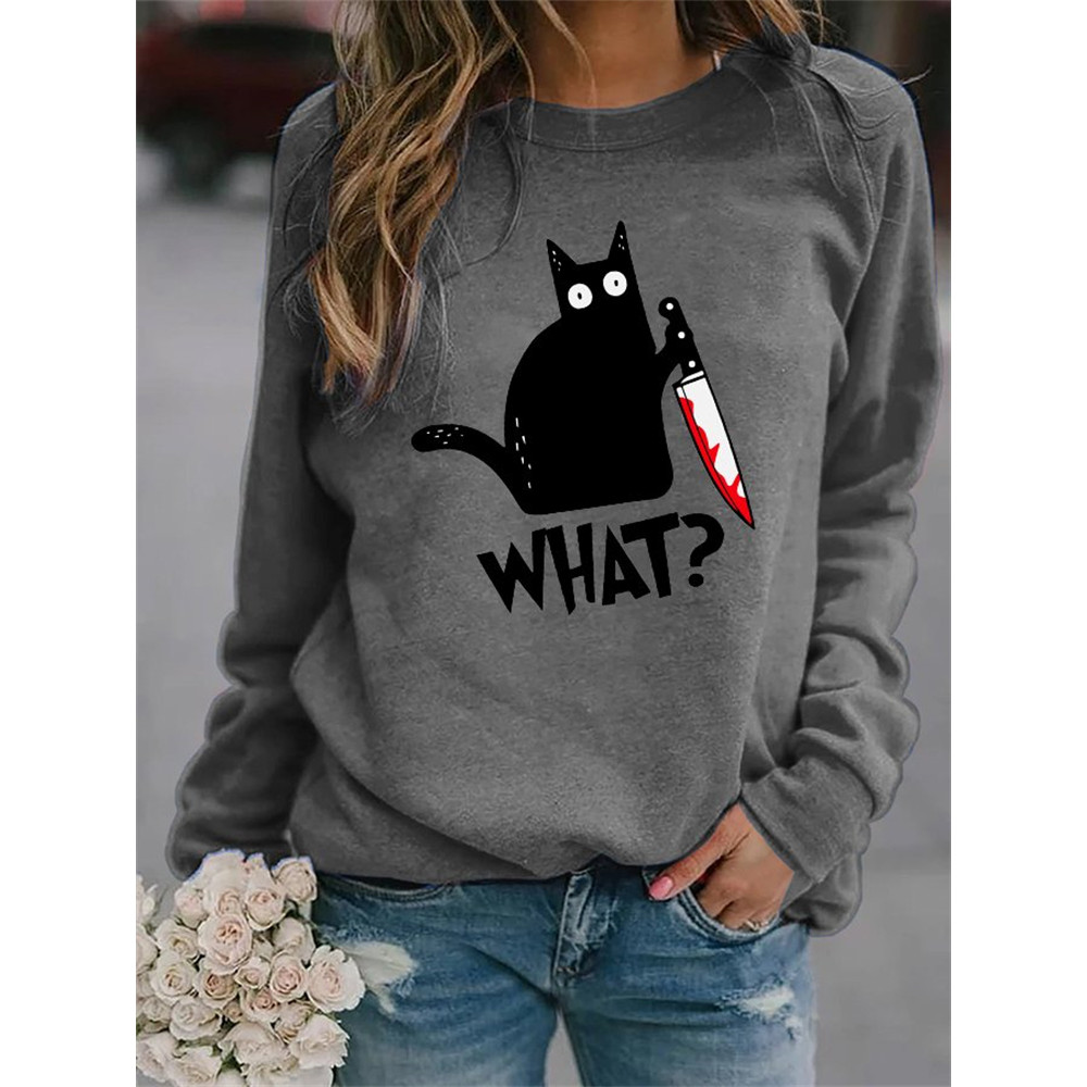Halloween Black Cat With Bloody Knife Sweatshirt