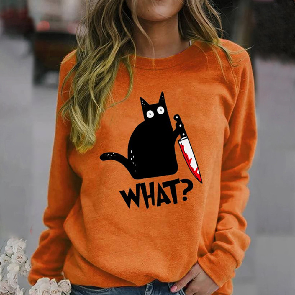 Halloween Black Cat With Bloody Knife Sweatshirt