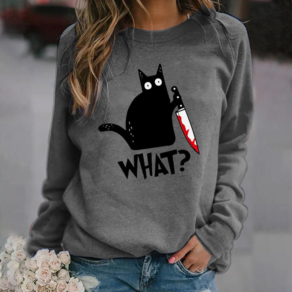 Halloween Black Cat With Bloody Knife Sweatshirt