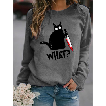 Halloween Black Cat With Bloody Knife Sweatshirt