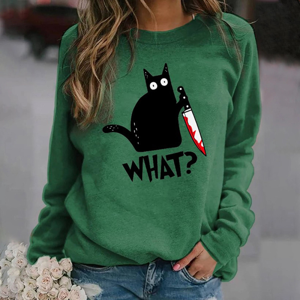 Halloween Black Cat With Bloody Knife Sweatshirt