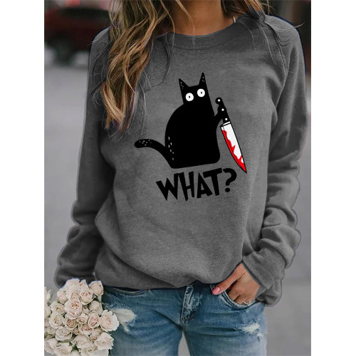 Halloween Black Cat With Bloody Knife Sweatshirt