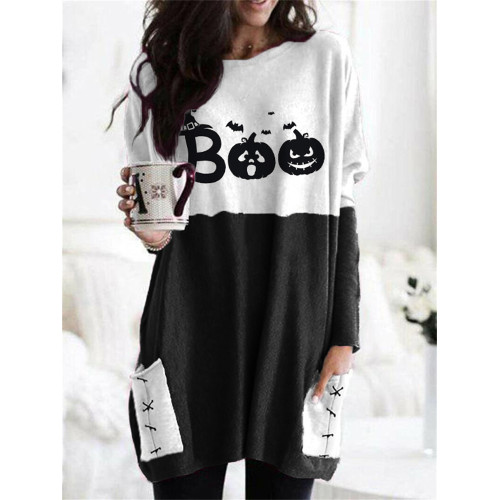Halloween Boo Contrast Patch Pocket Tunic