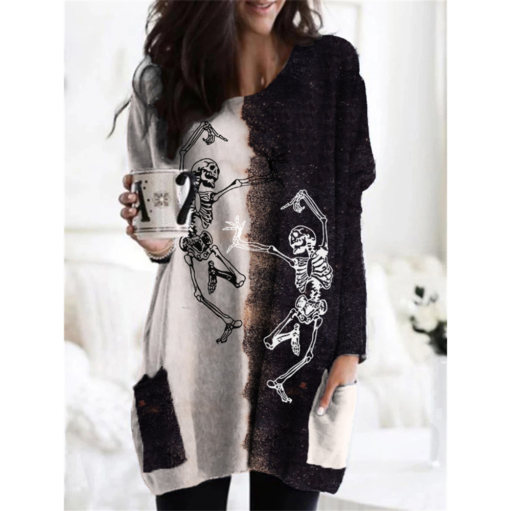 Halloween Dancing Skeletons Contrast Bleached Tunic