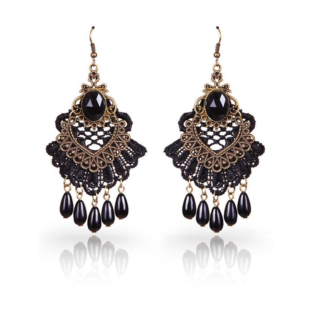 Halloween Gothic Lace Crystal Vintage Earrings