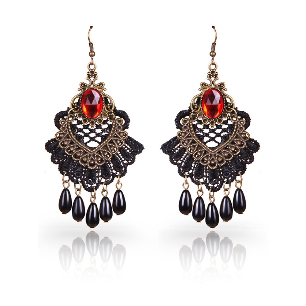 Halloween Gothic Lace Crystal Vintage Earrings