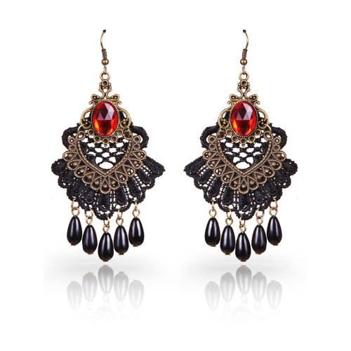 Halloween Gothic Lace Crystal Vintage Earrings