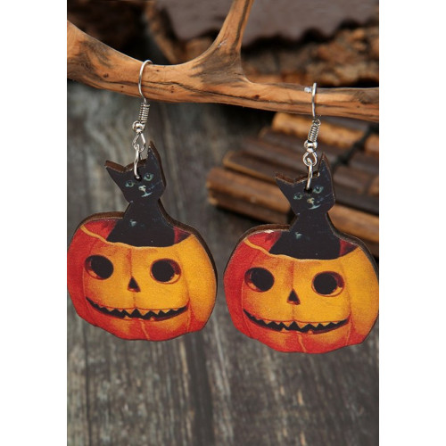 Halloween Pumpkin Accessory Wooden Earrings