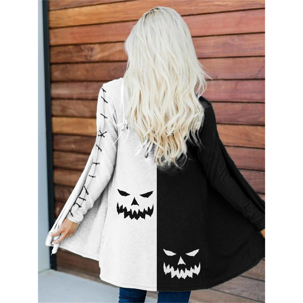 Halloween Pumpkin Face Contrast Color Cardigan