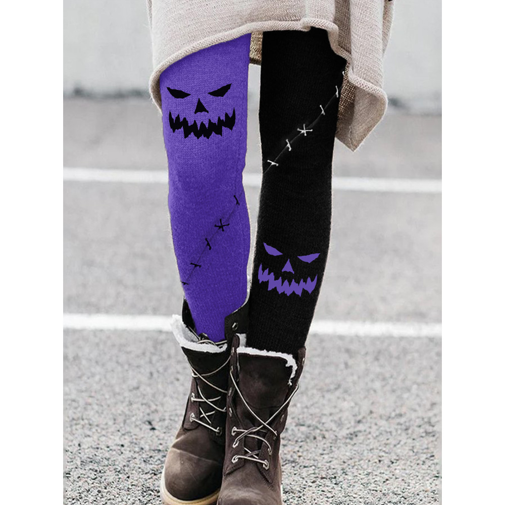 Halloween Pumpkin Face Contrast Color Leggings