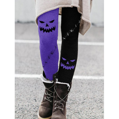 Halloween Pumpkin Face Contrast Color Leggings
