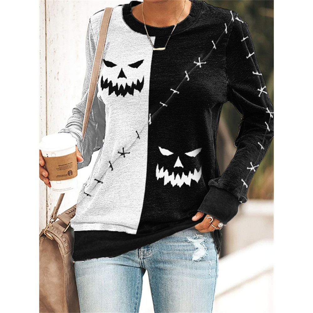Halloween Pumpkin Face Contrast Color Sweatshirt