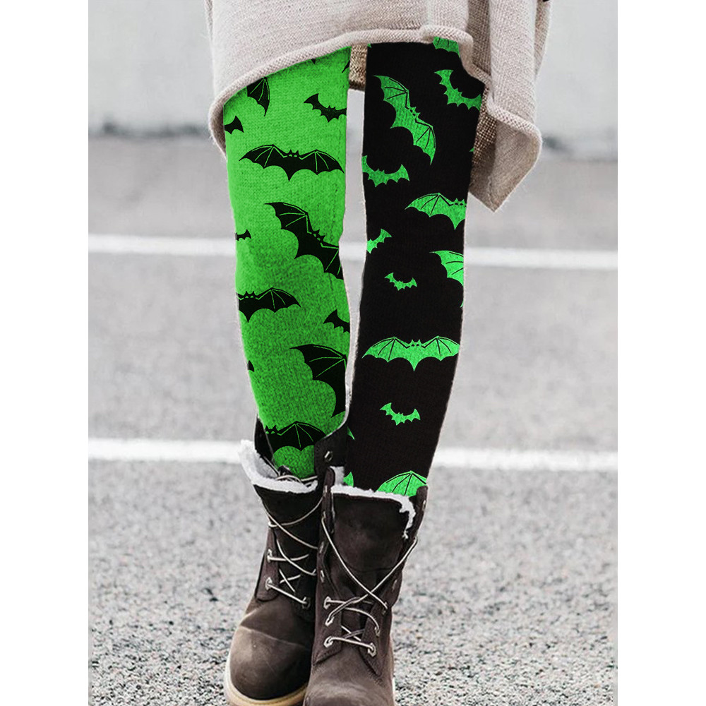 Halloween Spooky Bats Contrast Color Leggings