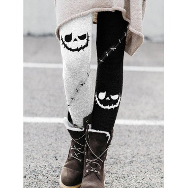 Halloween Spooky Face Contrast Color Leggings