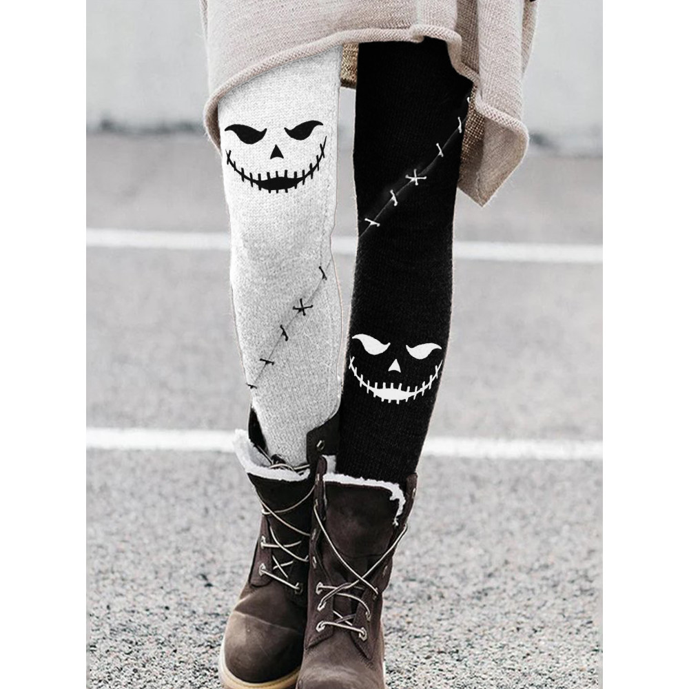 Halloween Spooky Face Contrast Color Leggings