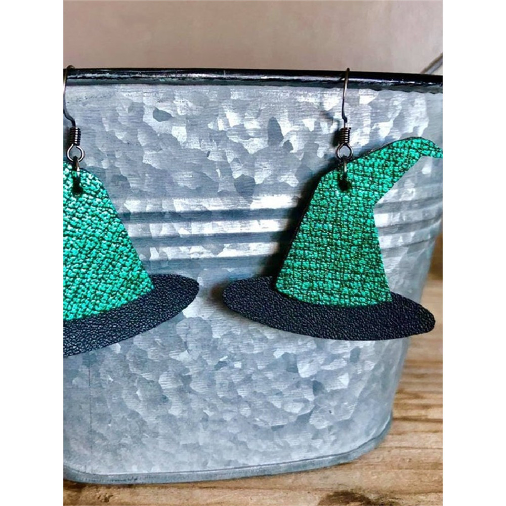 Halloween Witch Hat Leather Patchwork Earrings