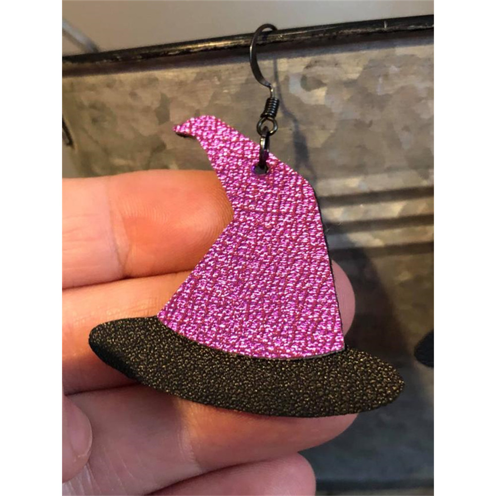 Halloween Witch Hat Leather Patchwork Earrings