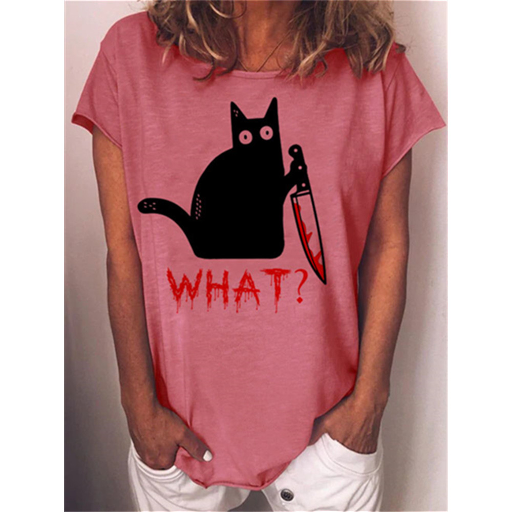 Holding Knife Black Cat What Loose T Shirt