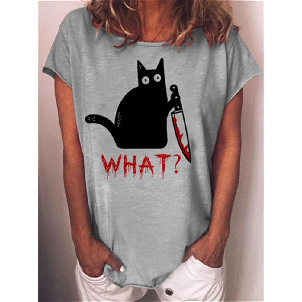 Holding Knife Black Cat What Loose T Shirt