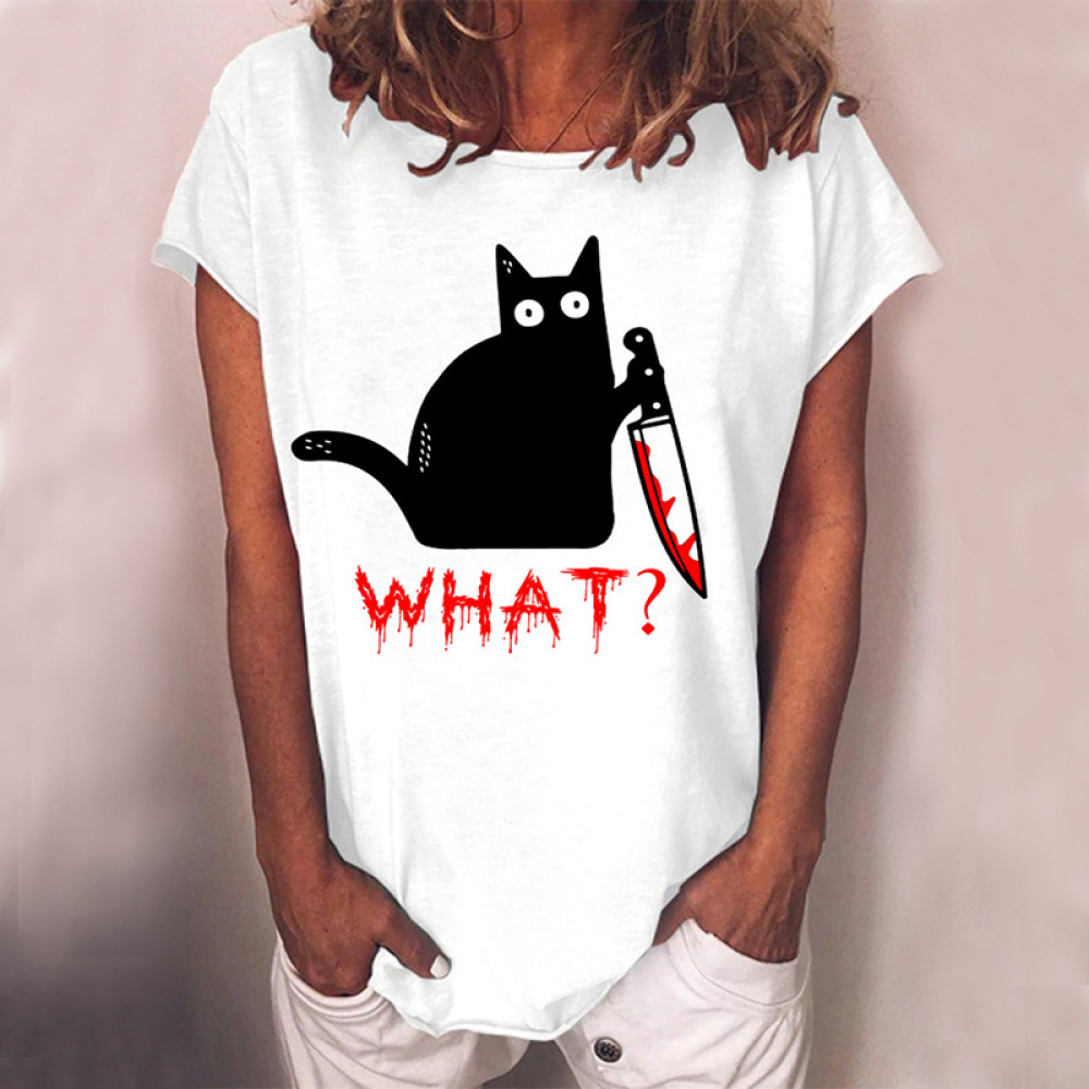 Holding Knife Black Cat What Loose T Shirt