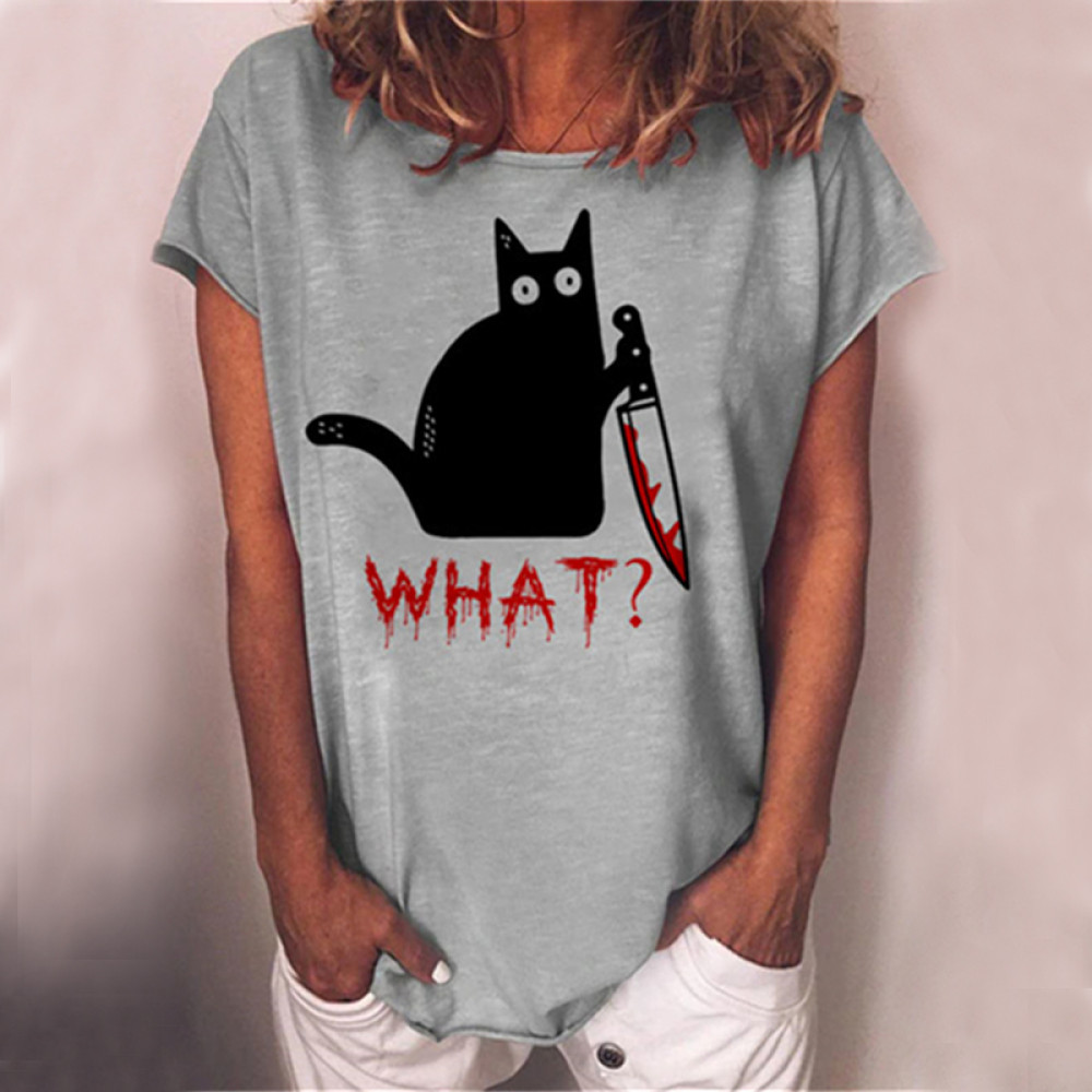Holding Knife Black Cat What Loose T Shirt