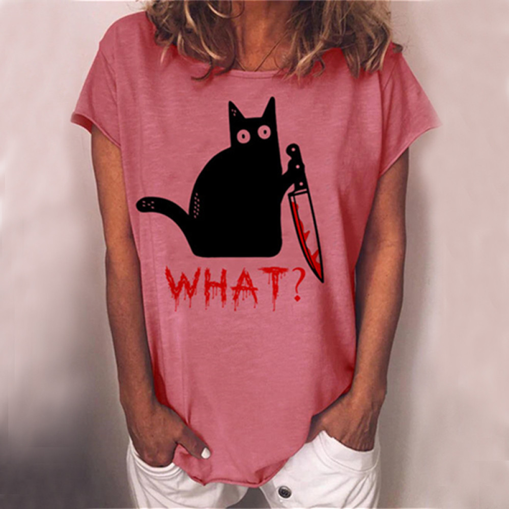 Holding Knife Black Cat What Loose T Shirt