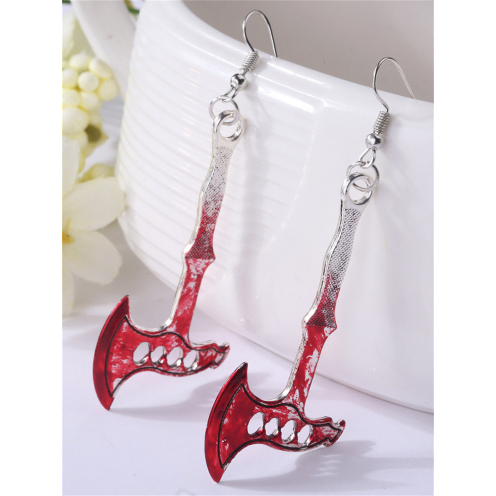 Horrifying Halloween Axe Skull Pendant Earrings
