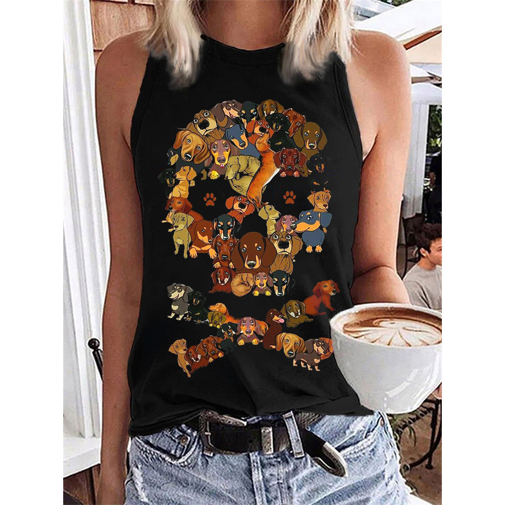 Lovely Dogs Inspired Skull Graphic Tank Top