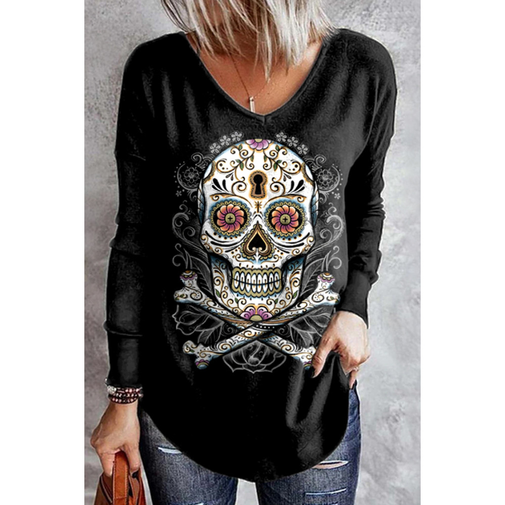 Marigold Skull Print Long Sleeve T-Shirt