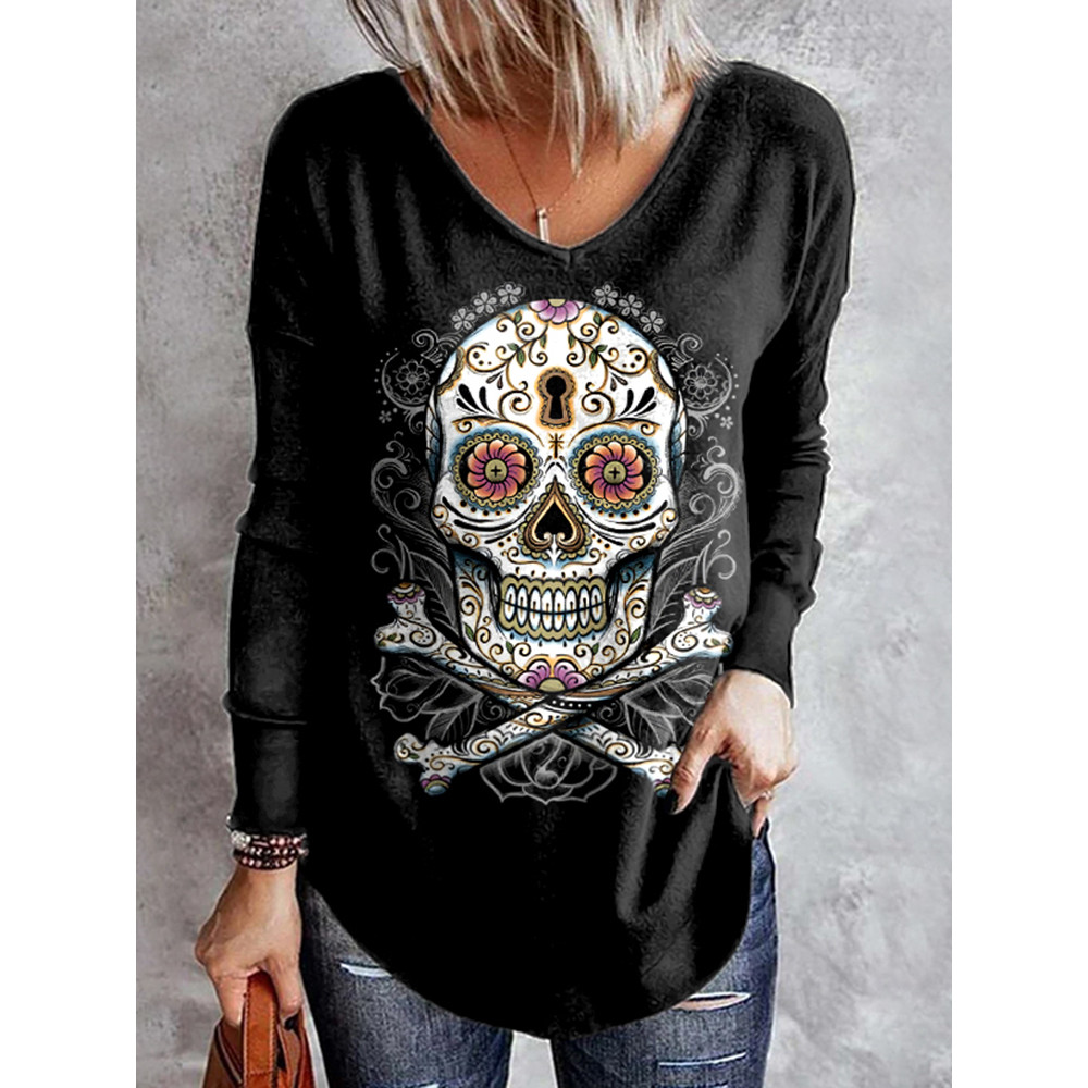 Marigold Skull Print Long Sleeve T-Shirt