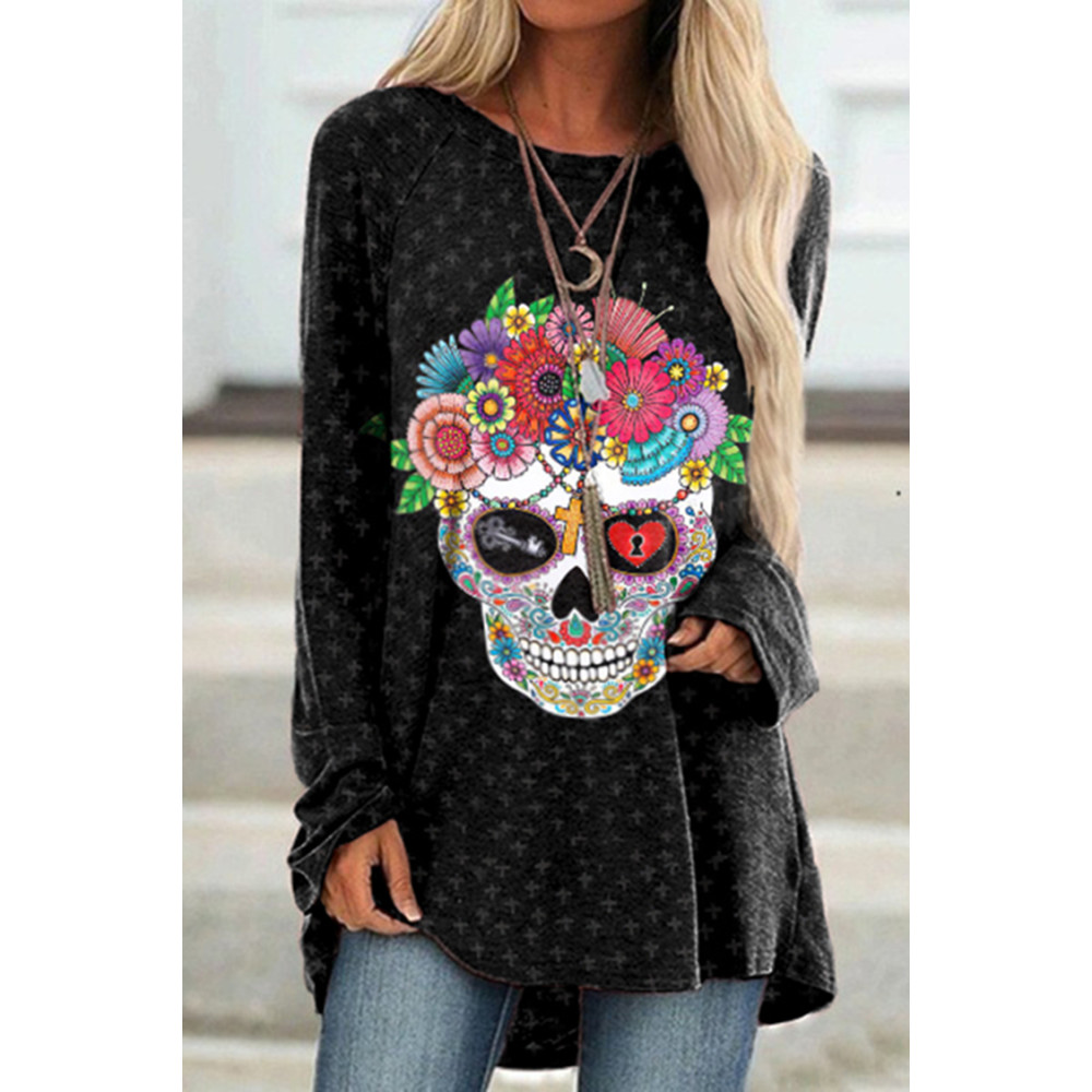 Marigold Skull Print Long Sleeve Tunic