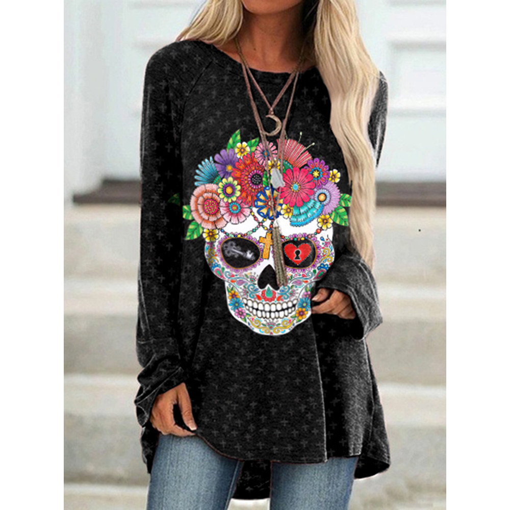 Marigold Skull Print Long Sleeve Tunic