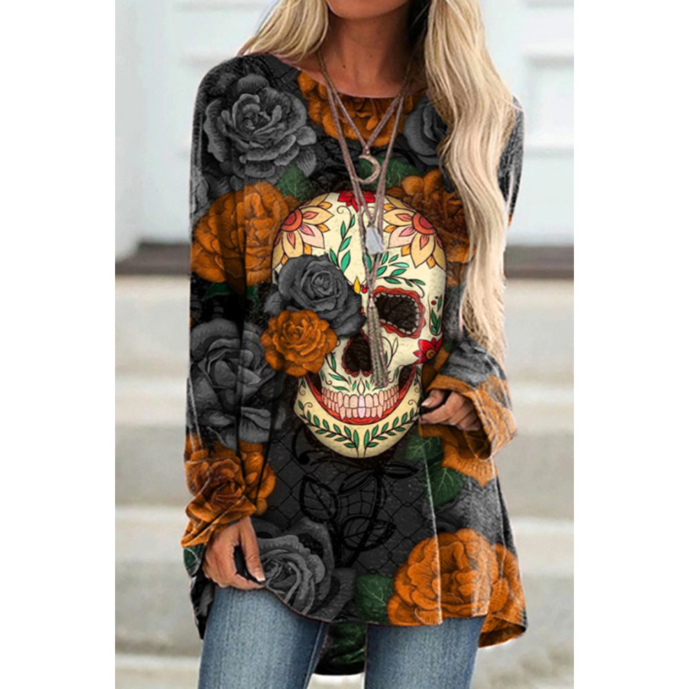 Marigold Skull Print Long Sleeve Tunic