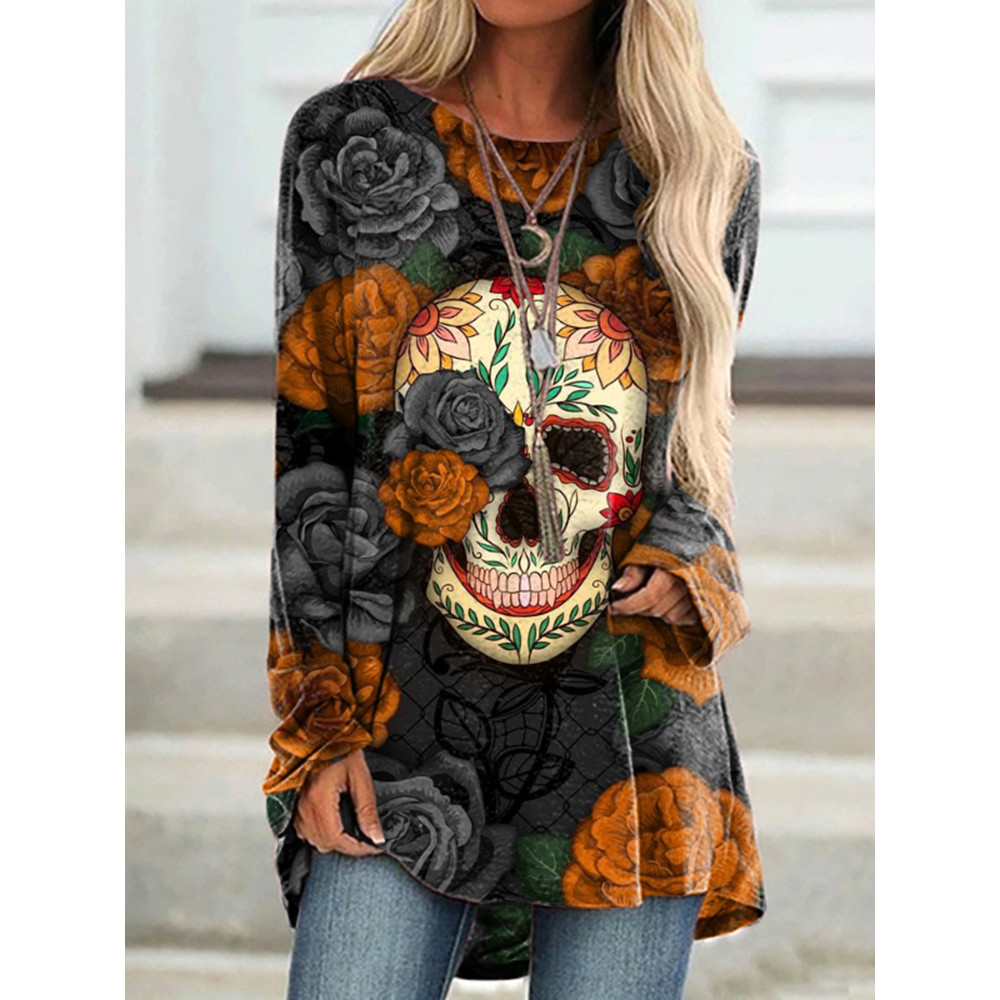 Marigold Skull Print Long Sleeve Tunic
