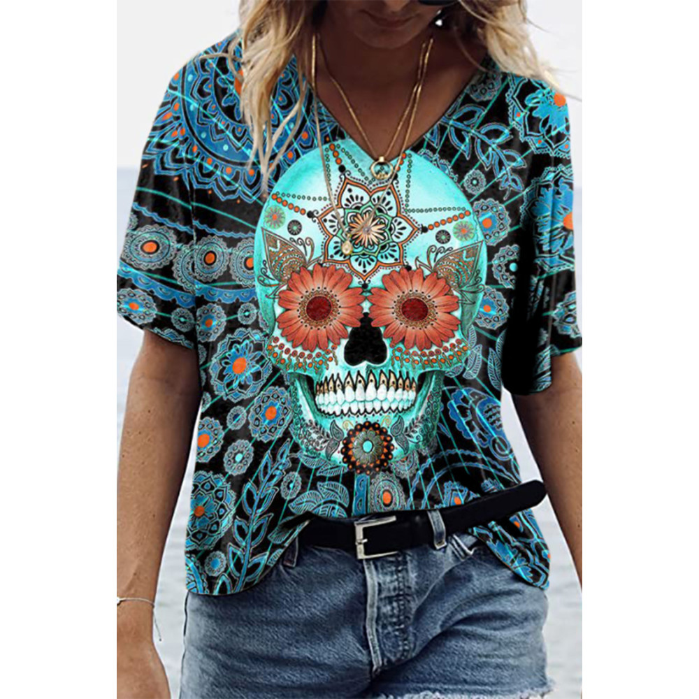 Marigold Skull Print Short Sleeve T-Shirt