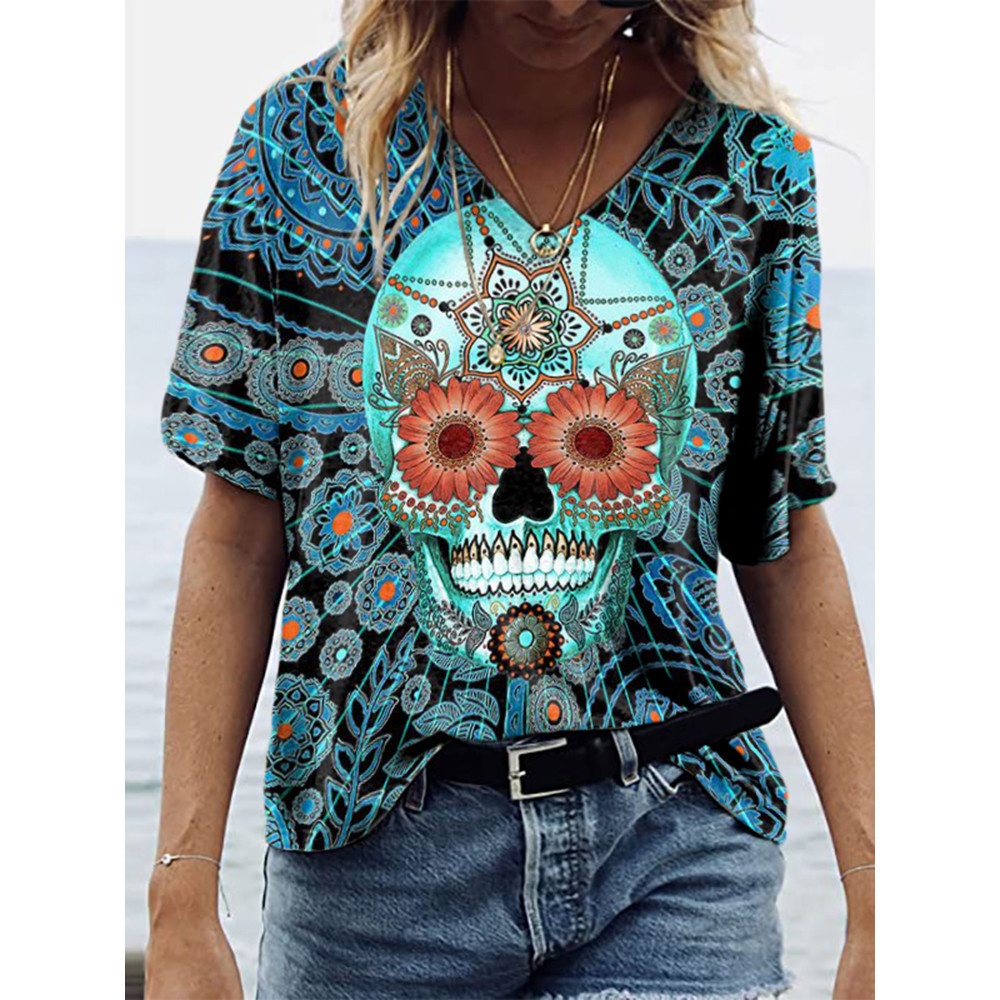 Marigold Skull Print Short Sleeve T-Shirt