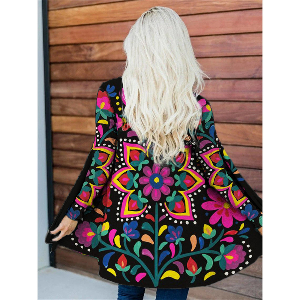 Mexican Ethnic Flower Print Casual Cardigan