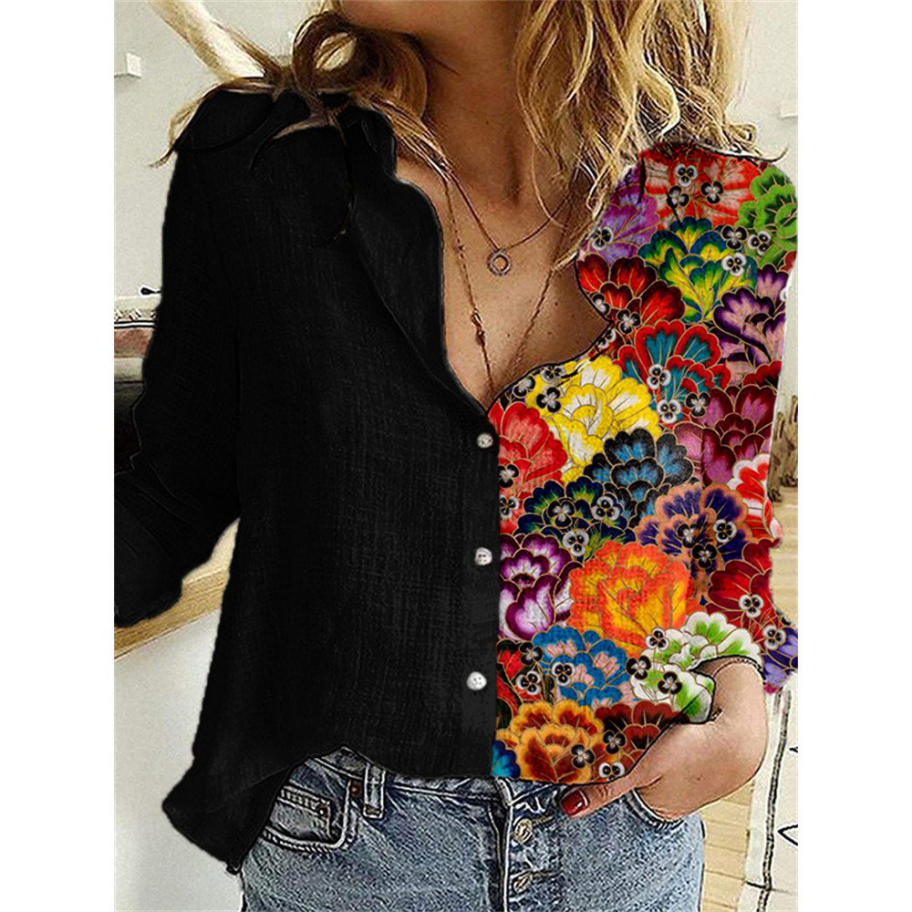 Mexican Flowers Art Contrast Color Blouse