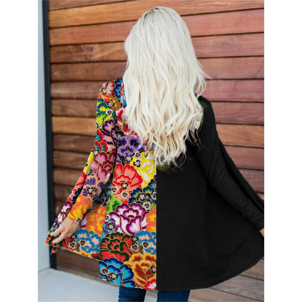 Mexican Flowers Art Contrast Color Cardigan